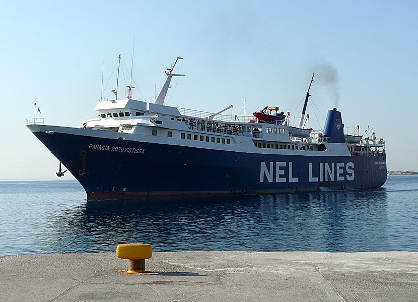 Greek ferries, boats and catamarans. Panagia Hozoviotisa. Psathi port. Kimolos.