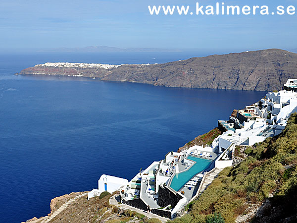 Imerovigli och Oia p&aring; Santorini.