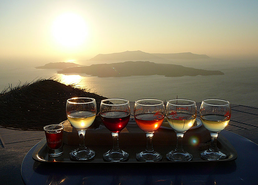Solnedgången sedd från Santo Wines på Santorini