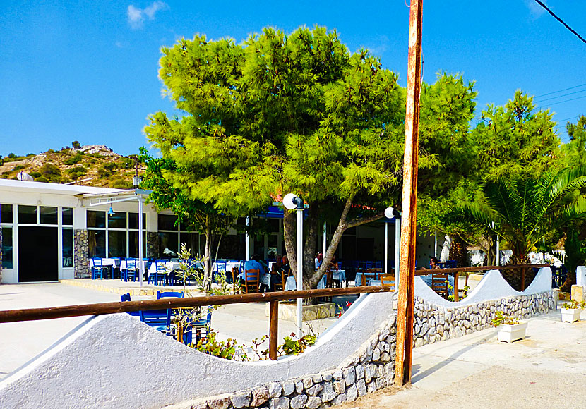 Taverna Thea Artemis ligger i början av stranden Blefoutis på Leros, och serverar mycket god mat.