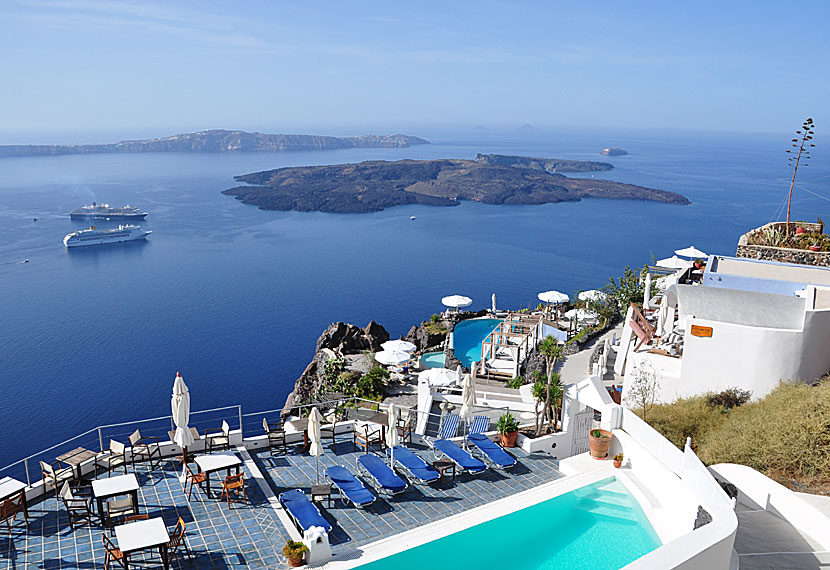 Hotell p&aring; Santorini.