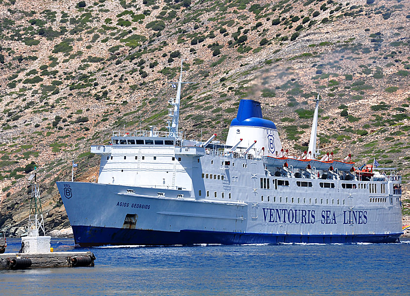 Greek ferries, boats and catamarans. Agios Georgios. Kamares. Sifnos.