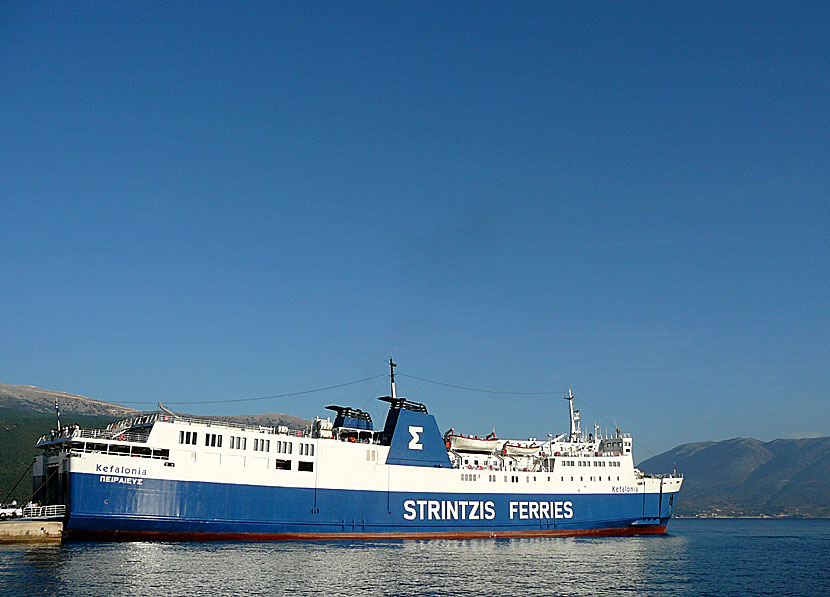 Greek ferries, boats and catamarans. Kalymnos in the port of Sami. 