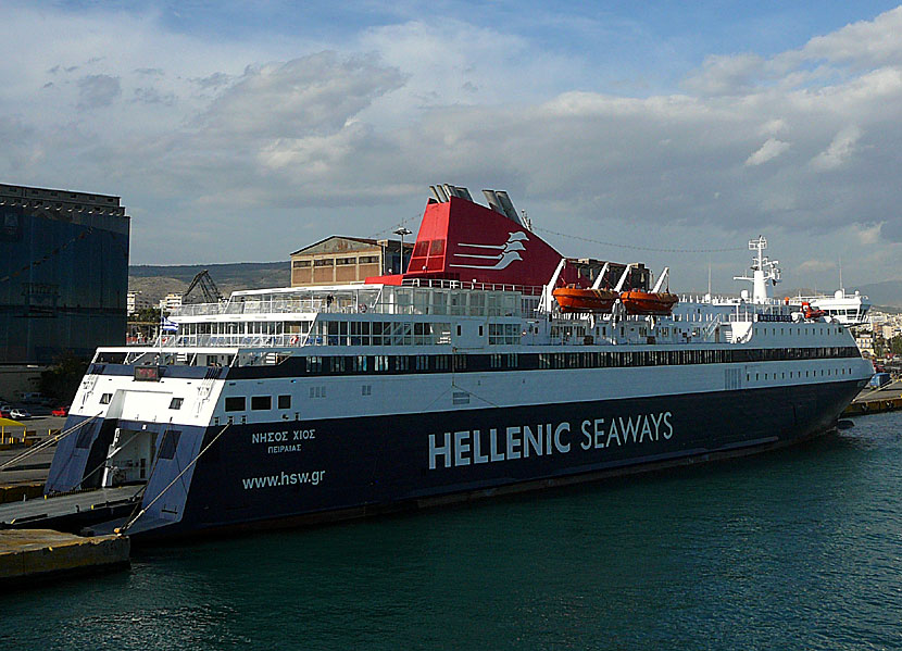 Greek ferries, boats and catamarans. Nissos Chios. Pireus. Athens.