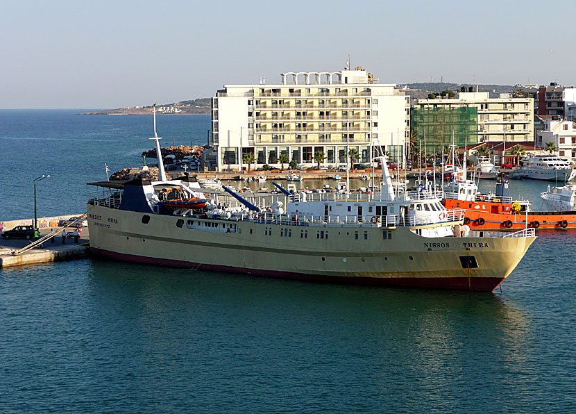 Greek ferries, boats and catamarans. Nissos Thira. Chios port.