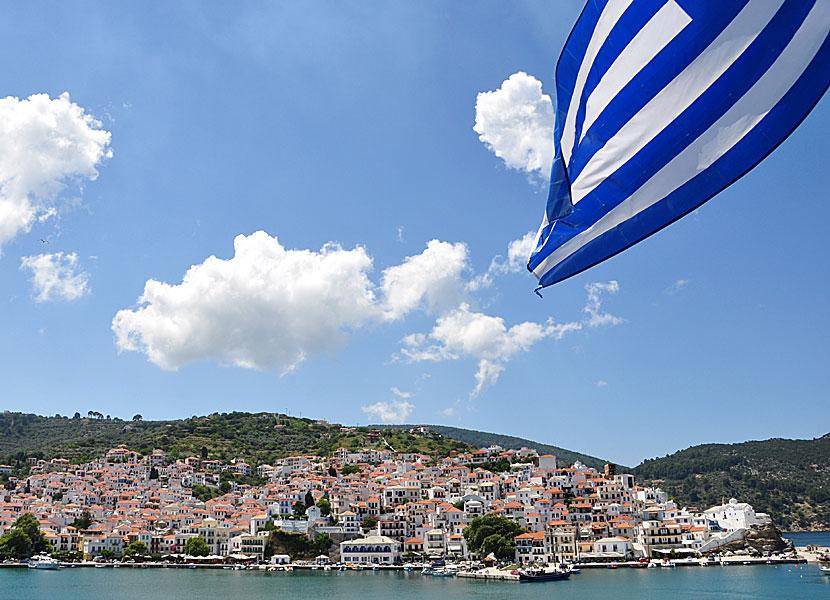 Skopelos stad och hamn.