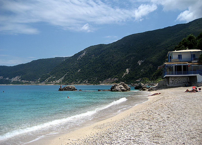 Agios Nikitas beach på Lefkas.