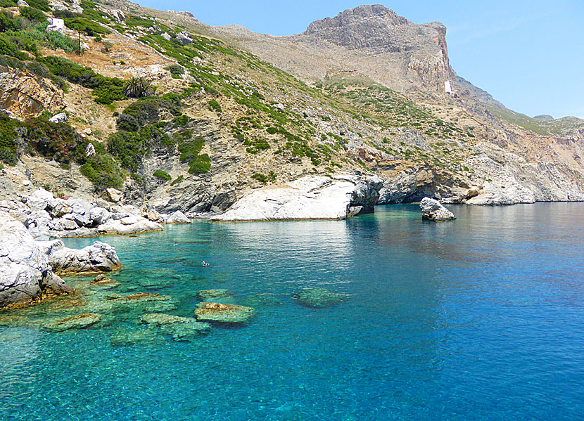 Amorgos bästa stränder. Agia Anna beach.