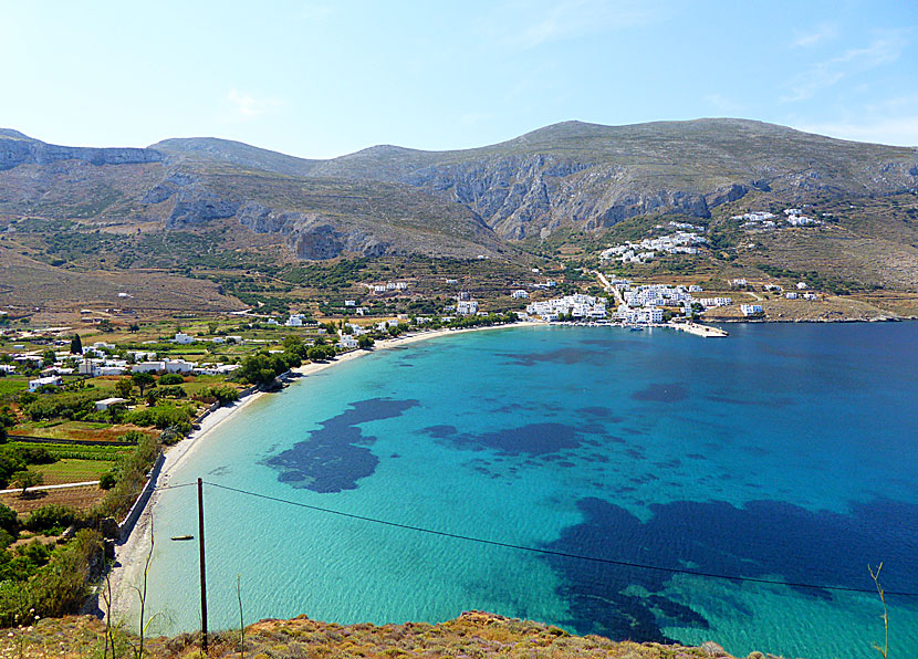 Vy över Egiali och Potamos på Amorgos 