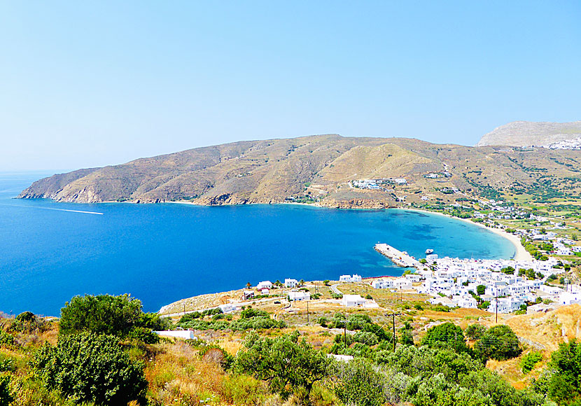 Stränderna Hohlakas, Psili Ammos, Levrossos och Egiali på Amorgos. 