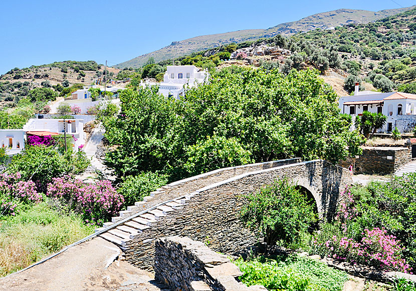 Den vackra stenbron i Aladinou på Andros.
