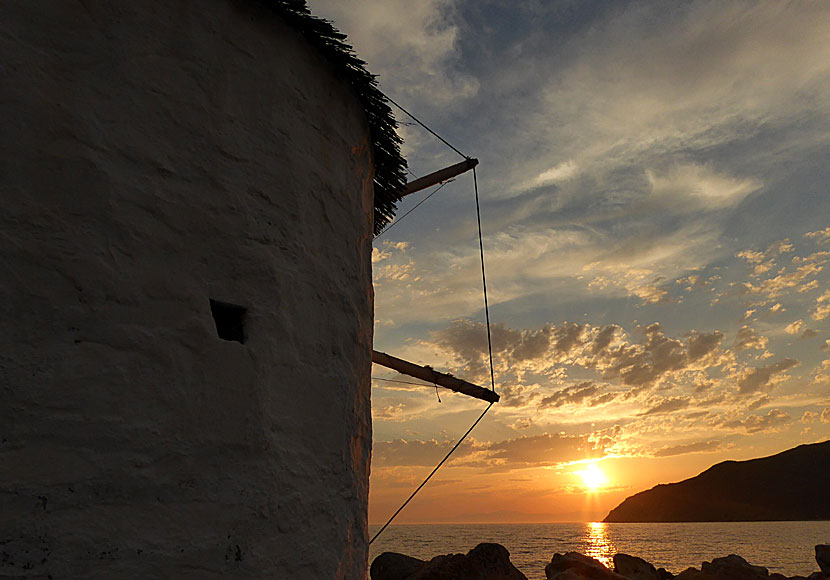 Solnedgången i Aegiali på Amorgos i Grekland.