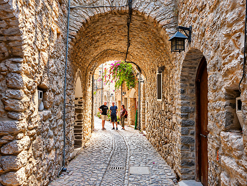 En av m&aring;nga labyrintiska gr&auml;nder i Mesta p&aring; Chios.