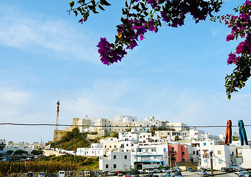 Från Pension Sofi har man vacker utsikt över Kastro i Naxos stad.