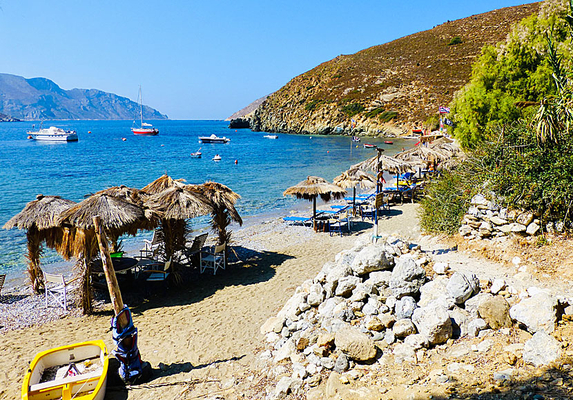 Kalamies beach nära Emporios på norra Kalymnos i Dodekaneserna.