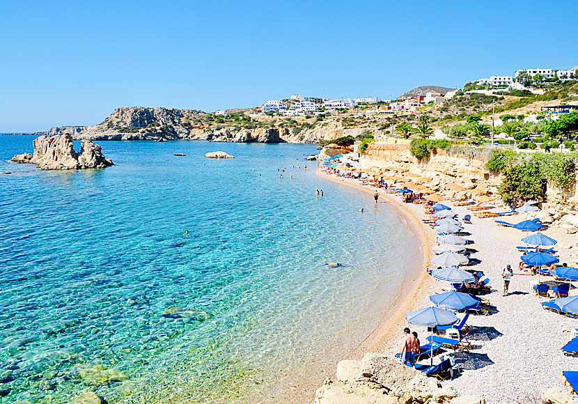 Stranden Amopi beach på Karpathos i ögruppen Tolvöarna. 