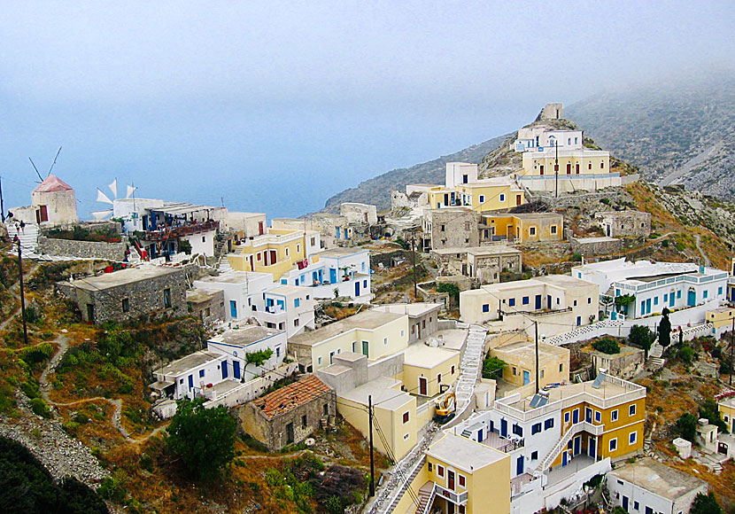 Väderkvarnar i Olympos på Karpathos i Dodekaneserna.