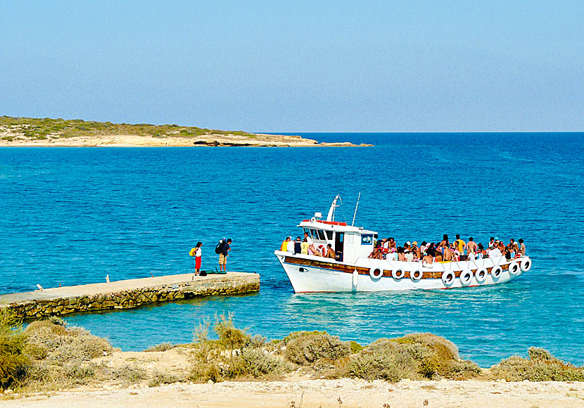 Åka badbåt till Finikas beach på Koufonissi.