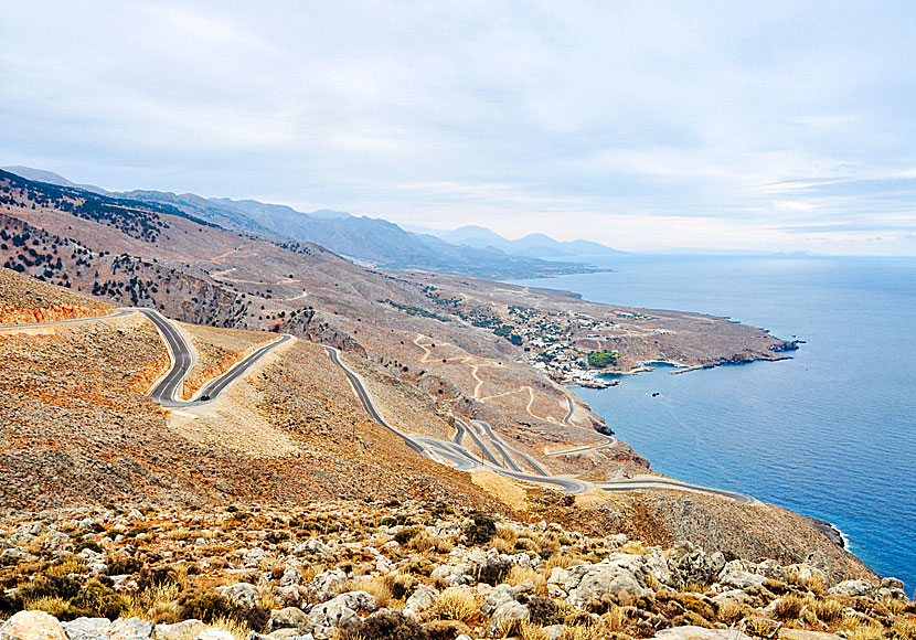 The road to Aradena bridge and Anopoli from Chora Sfakion in southern Crete. 