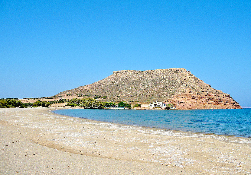 Stränderna Kouremenos beach och Hiona beach nära Paleokastro på östra Kreta.