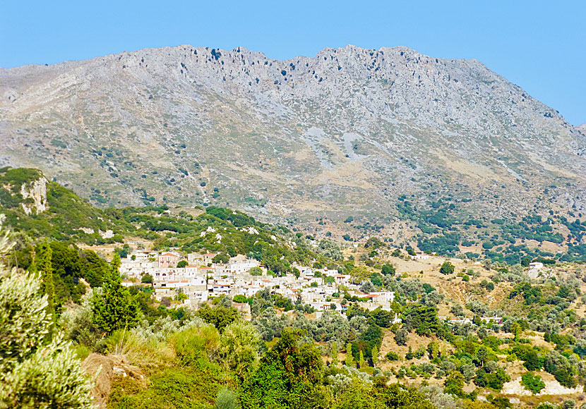 Byn Platania i Amaridalen på Kreta där vandringen i Plataniaravinen börjar.