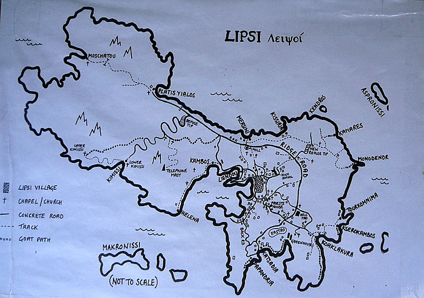 Karta över Lipsi i Grekland.