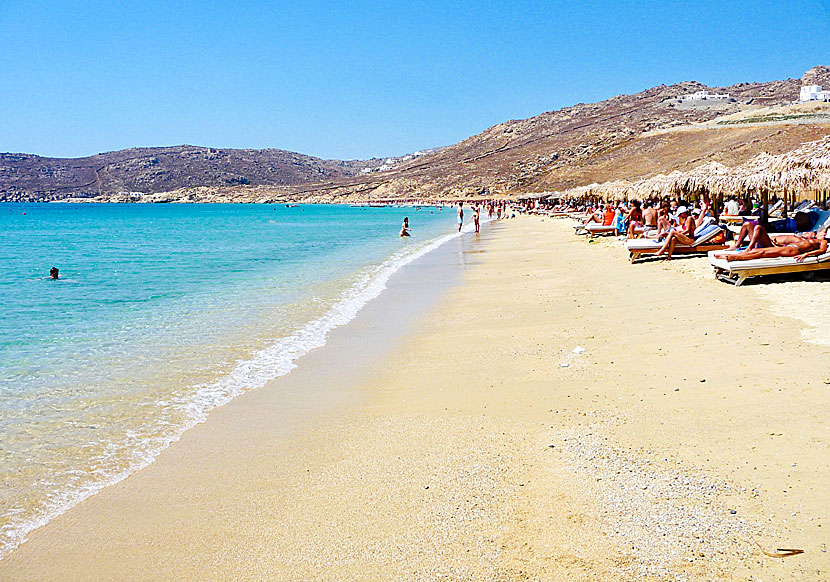 Elia beach är Mykonos längsta strand och ligger på gångavstånd från Agrari beach.