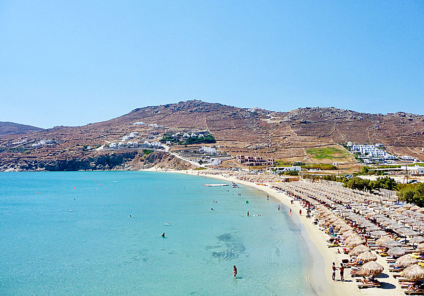 Kalo Livadi beach på Mykonos i Grekland.