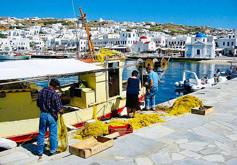 Hamnen i Mykonos stad.