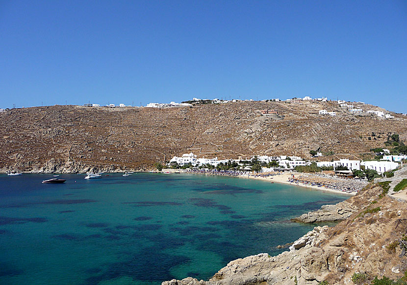 Psarou beach på Mykonos i Grekland.