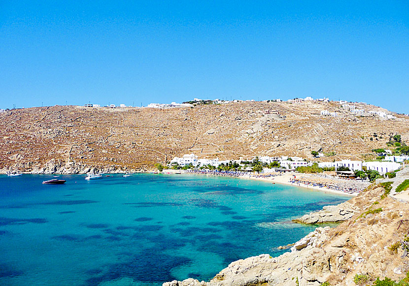 Psarou beach på Mykonos i Grekland.