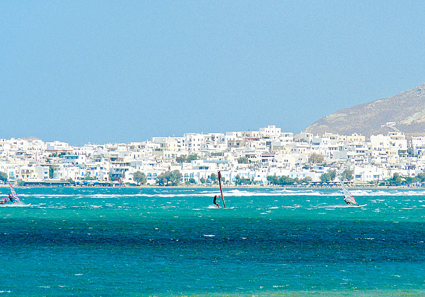 Laguna är en av flera populära vindsurfarstränder på Naxos, den populäraste är Mikri Vigla