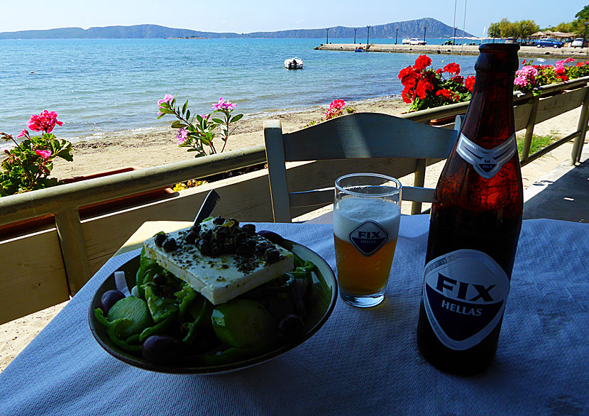 Bra restauranger i Gialova norr om Pylos på Peloponnesos.