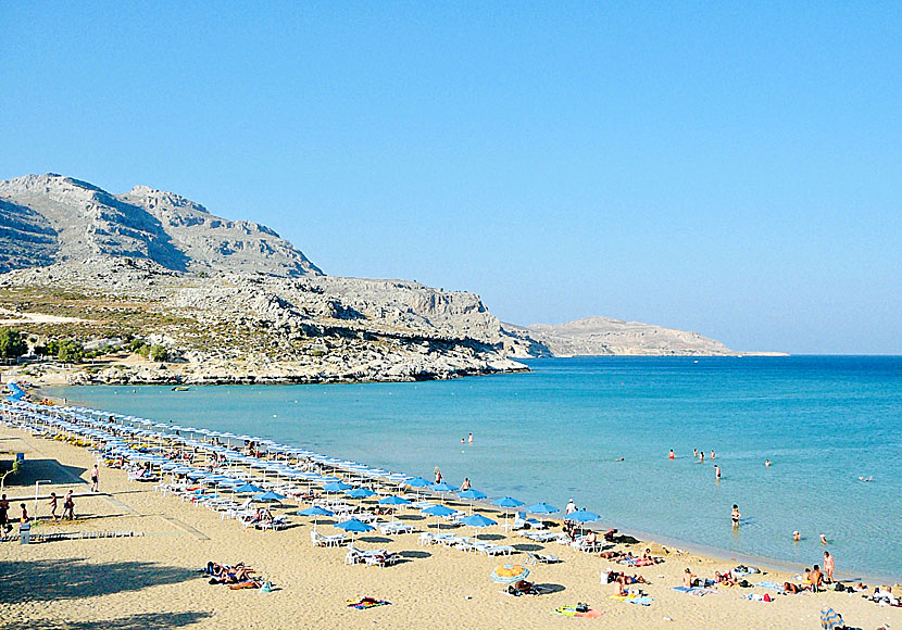 Agathi beach på Rhodos är extremt långgrund och passar utmärkt för barnfamiljer.