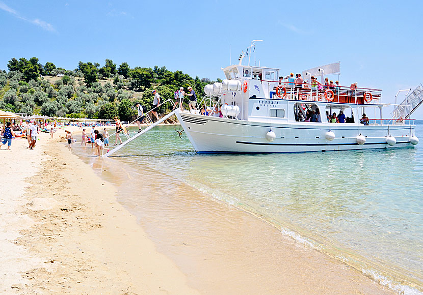 Badbåtar och utflyktsbåtar till Skiathos stränder går från lilla hamnen i Skiathos stad.