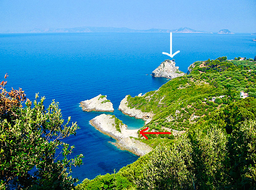 Skopelos bästa stränder.  Spilia beach.