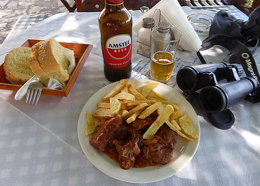 Baby pork from Tilos. Restaurant Omonia. Livadia. Tilos.