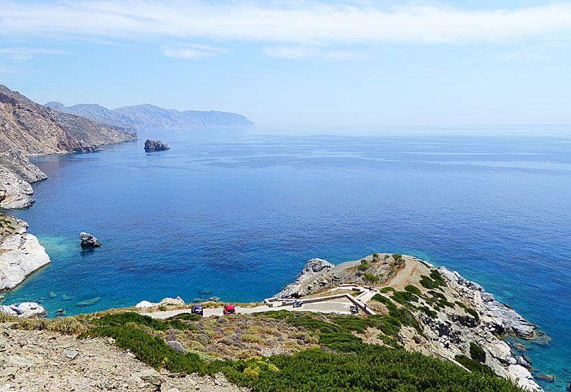 Agia Anna på Amorgos där delar av Det stora blå spelades in.