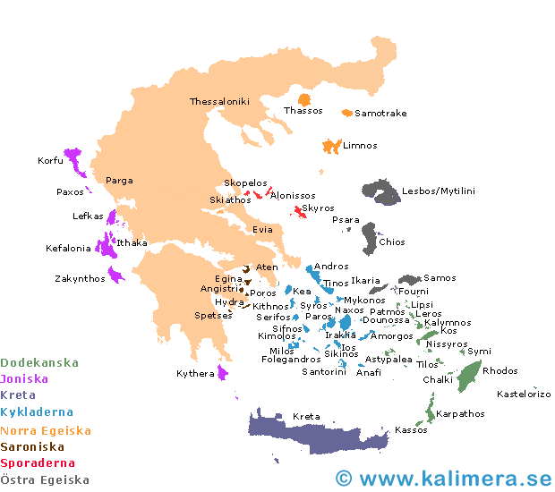 Karta över Grekland och Dodekaneserna i grekiska övärlden.