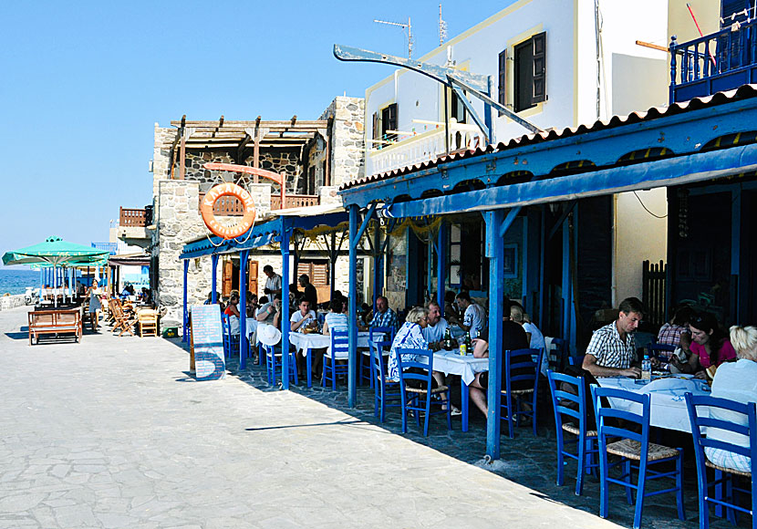 Bra tavernor och Restauranger i byn Mandraki på ön Nisyros i Grekland.