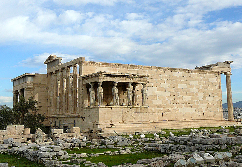 Temple of Erechteion på Akropolisklippan i Aten. 