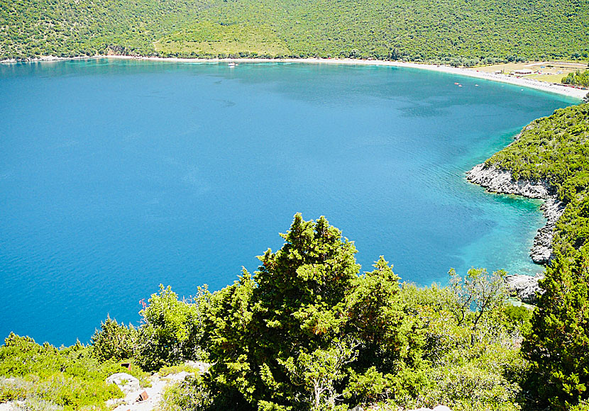 Antisamos beach på Kefalonia där delar av filmen Kapten Corellis mandolin spelades in. 