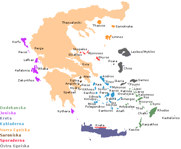 Karta över Grekland. Kreta är markerat med rött.