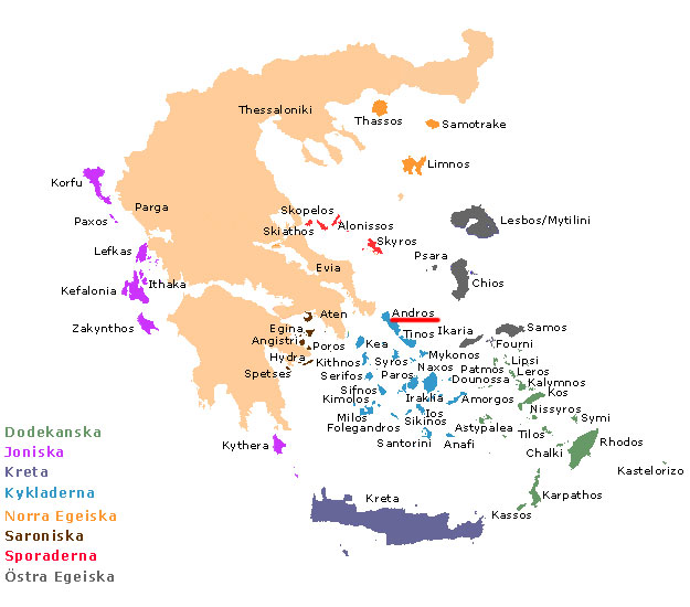 Karta över Grekland . Andros 