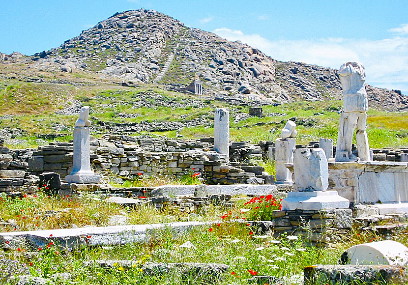 Statyer på Delos i Kykladerna .