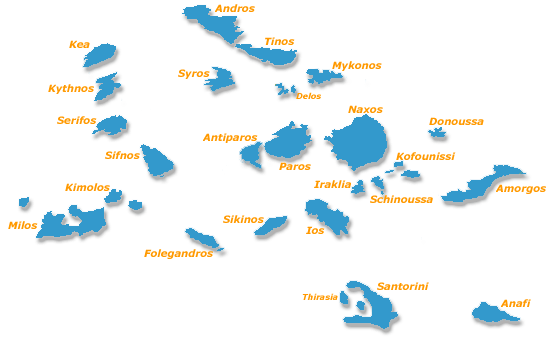 Ögruppen Kykladerna i Grekland.