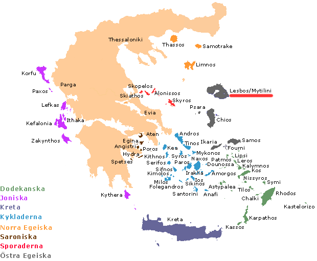 Karta över Grekland. Lesbos .